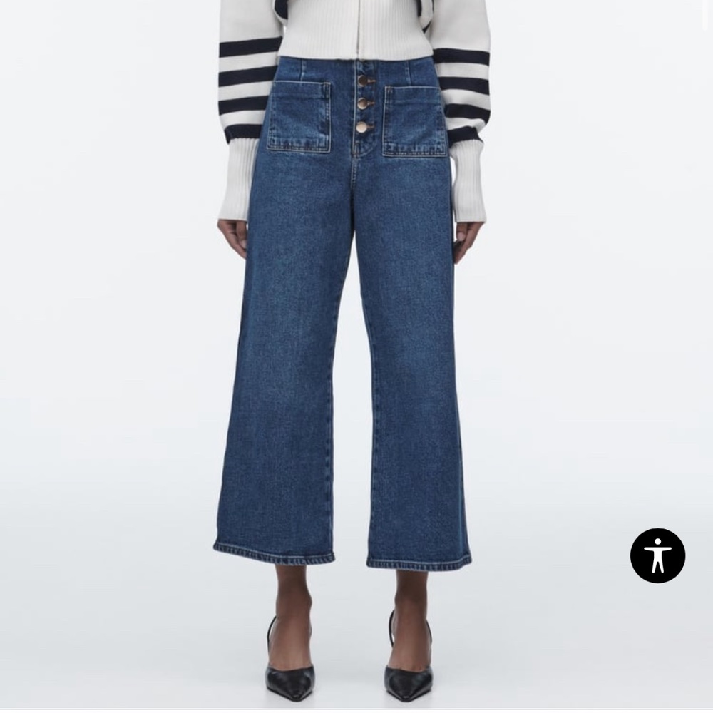 NWT!! Zara High-Waisted Cropped Wide Leg Jeans